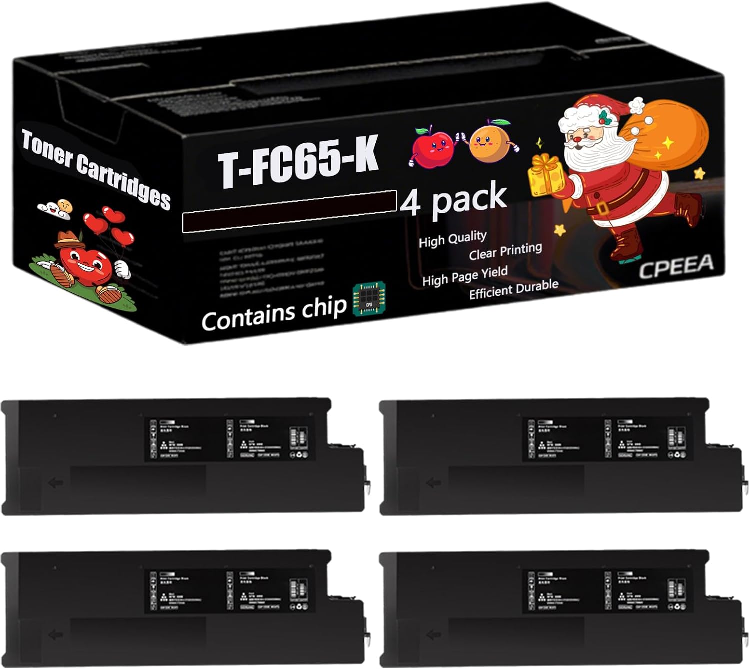 Compatible for Toshiba T-FC65-K Toner Cartridges Work for Toshiba E Studio 6540C 5540C 5540CT 6540CT 6550C 6550CT Printers, with Chip, High Yield 87400 Pages, Clear Printing (4 Pack Black)