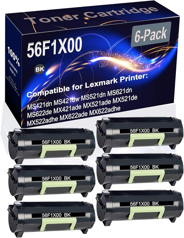 Kolasels 6-Pack (Black) Compatible MS421dn MS421dw MS521dn MS621dn MS622de MX421ade MX521ade Laser Printer Cartridge (High Capacity) Replacement for 56F1X00 Printer Cartridge
