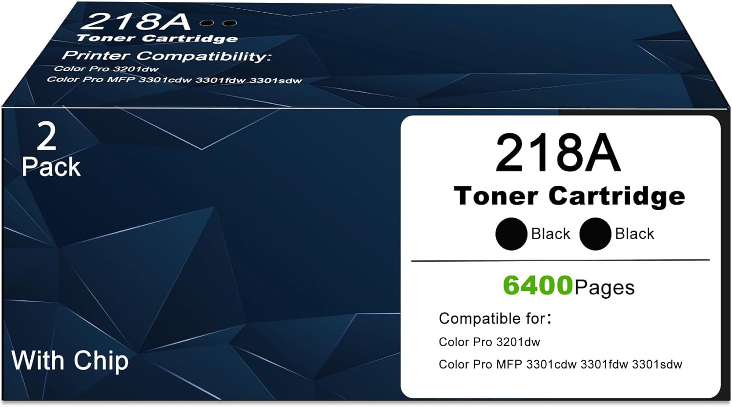 218A 218X Black Toner Cartridges Compatible Replacement for HP 218A 218 W2180A W2180X for Color LaserJet Pro 3201dw, Pro MFP 3301fdw, 3301sdw, 3301 cdw Printers (with CHIP) -High Yield Ink ( 2-Pack )