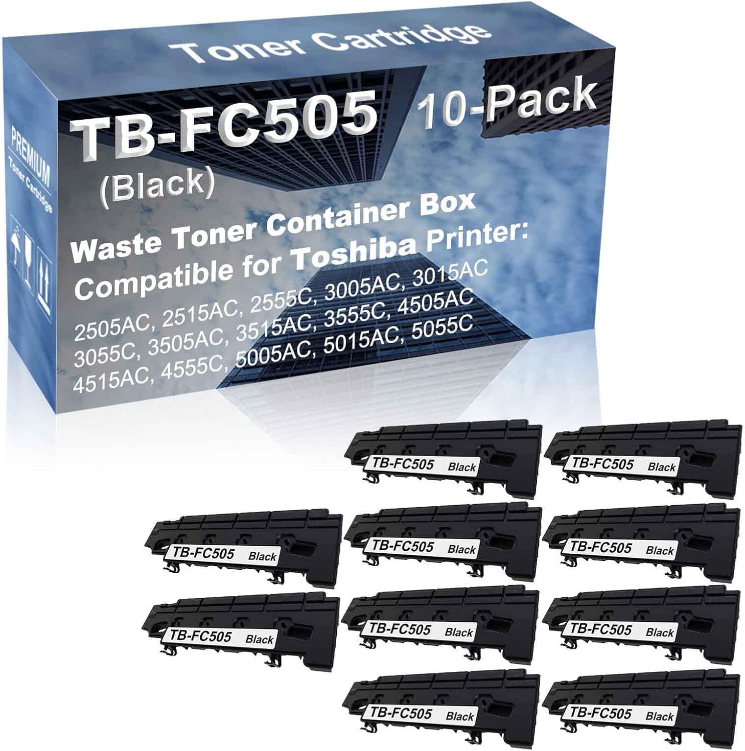 10-Pack Compatible High Capacity TB-FC505 TBFC505 Waste Toner Container Box use for Toshiba E-Studio 2505AC, 2515AC, 2555C, 3005AC, 3015AC Printer (Black)