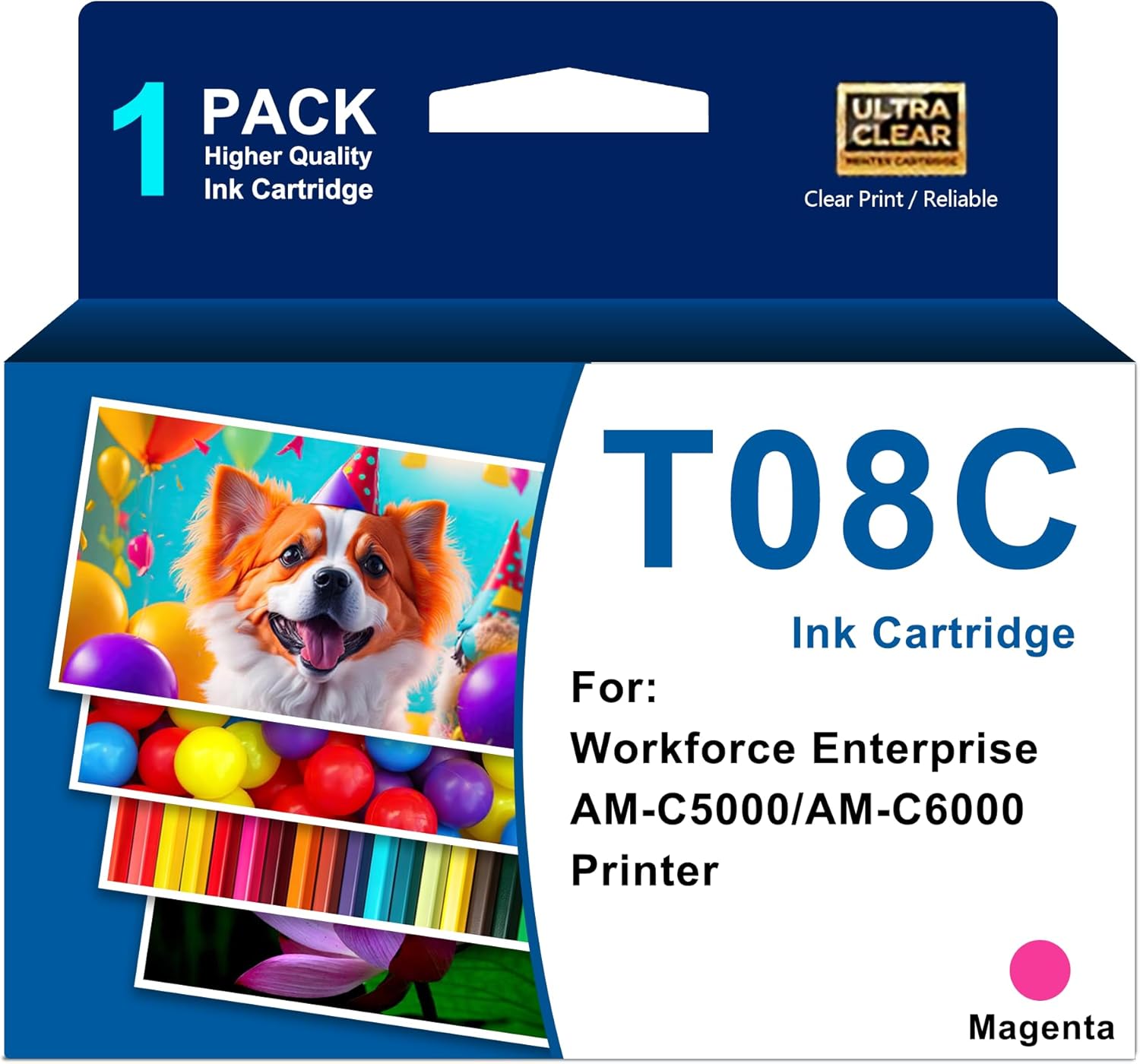 T08C Magenta Ink Cartridge Remanufactured T08C Ink Cartridge High Capacity T08C3 Ink Compatible for Workforce Enterprise AM-C5000/AM-C6000 Printer