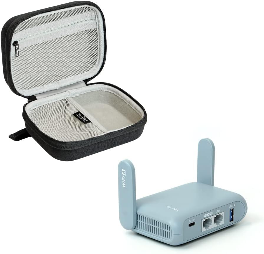 Gadget Organizer Case (Black) & GL.iNet GL-MT3000 (Beryl AX) Pocket-Sized Wi-Fi 6 AX3000 Wireless Travel Gigabit Router