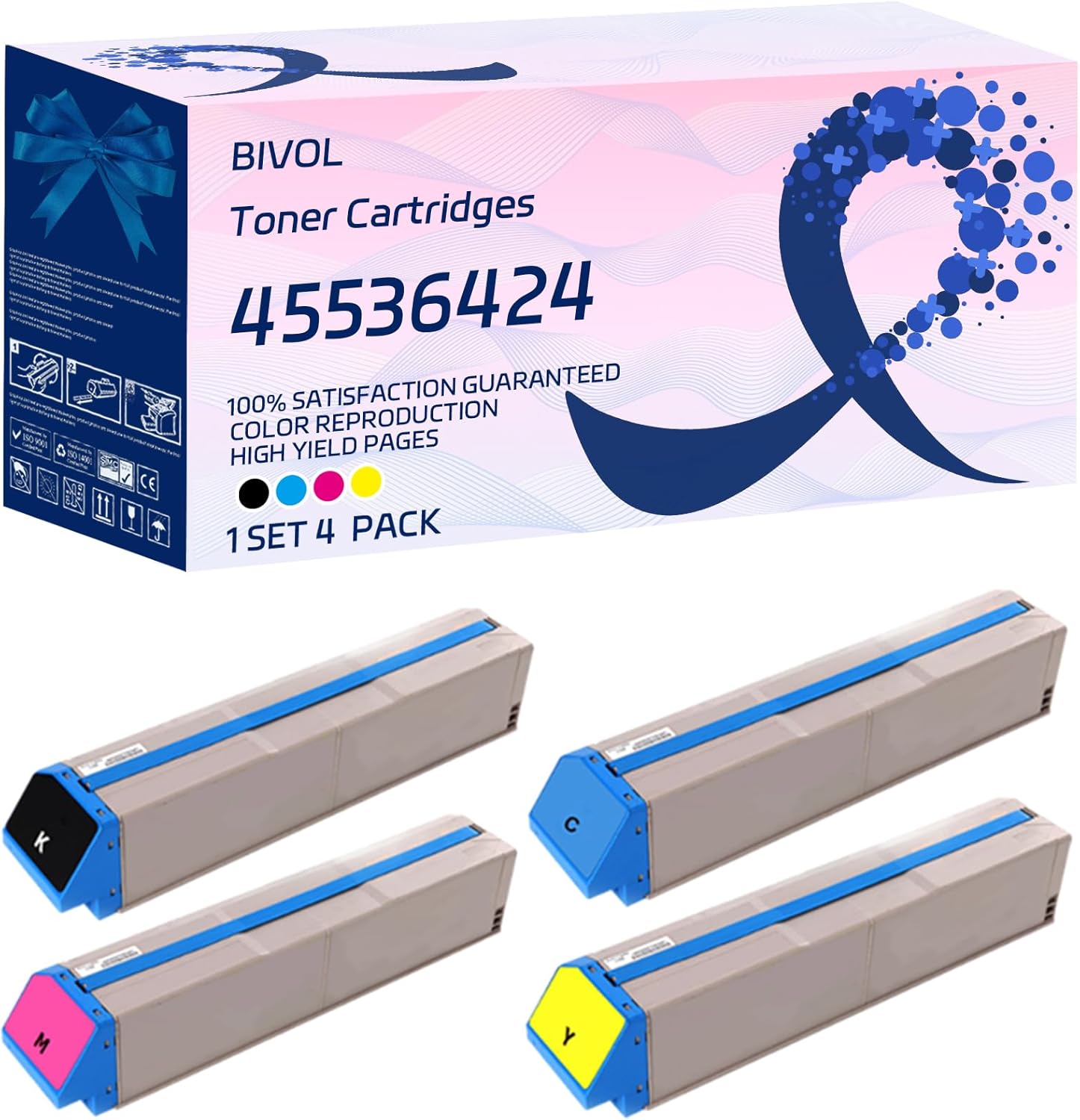 BIVOL 45536424 45536423 45536422 45536421 Toner Cartridges Compatible for Okidata OKI C911 C911dn Printers, with Chip, High Yield 25000 Pages, Vivid Colors (4-Pack BK/C/M/Y)