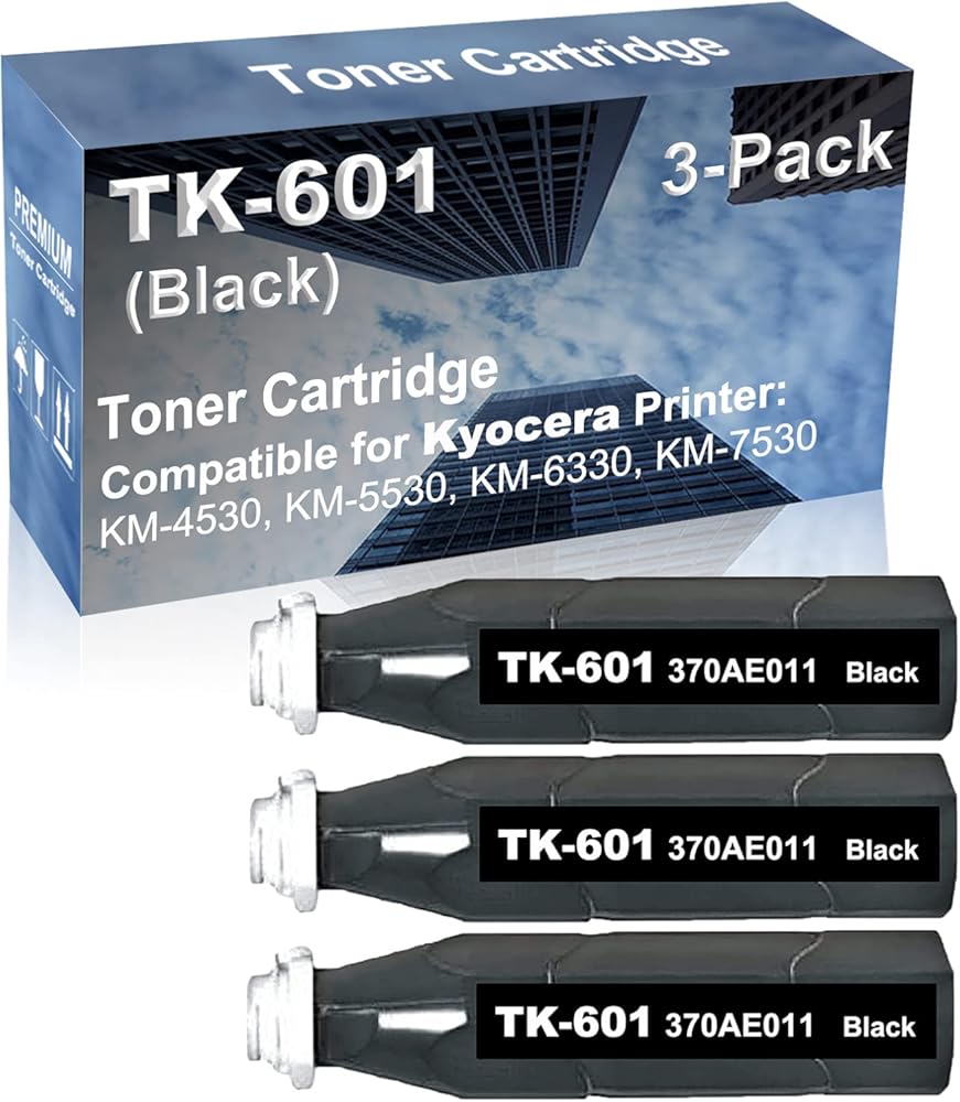 3-Pack Compatible High Capacity TK-601 TK601 370AE011 Printer Cartridge use for Kyocera KM-4530, KM-5530, KM-6330, KM-7530 Printer (Black)