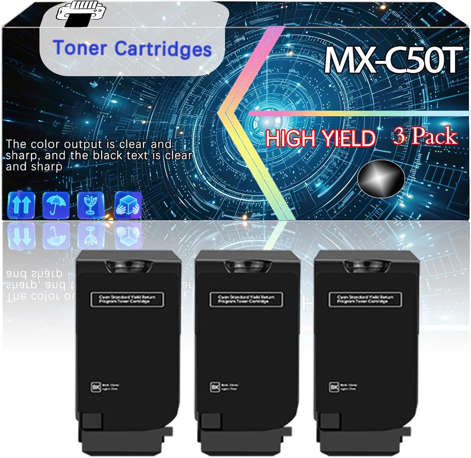 CEECN MX-C50TB Compatible for Sharp MX-C507F MX-C407F Printers, Replacement Toner Cartridges High Yield Printer Accessories (3 Pack Black)