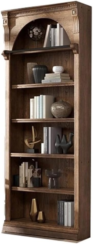 Pemberly Row 8' Tall Wood Bookcase Office Storage Organizer Assembled in Brown, Solid Wood Construction, Sturdy and Durable, Office or Home Storage, Stylish Organization for Books and Files