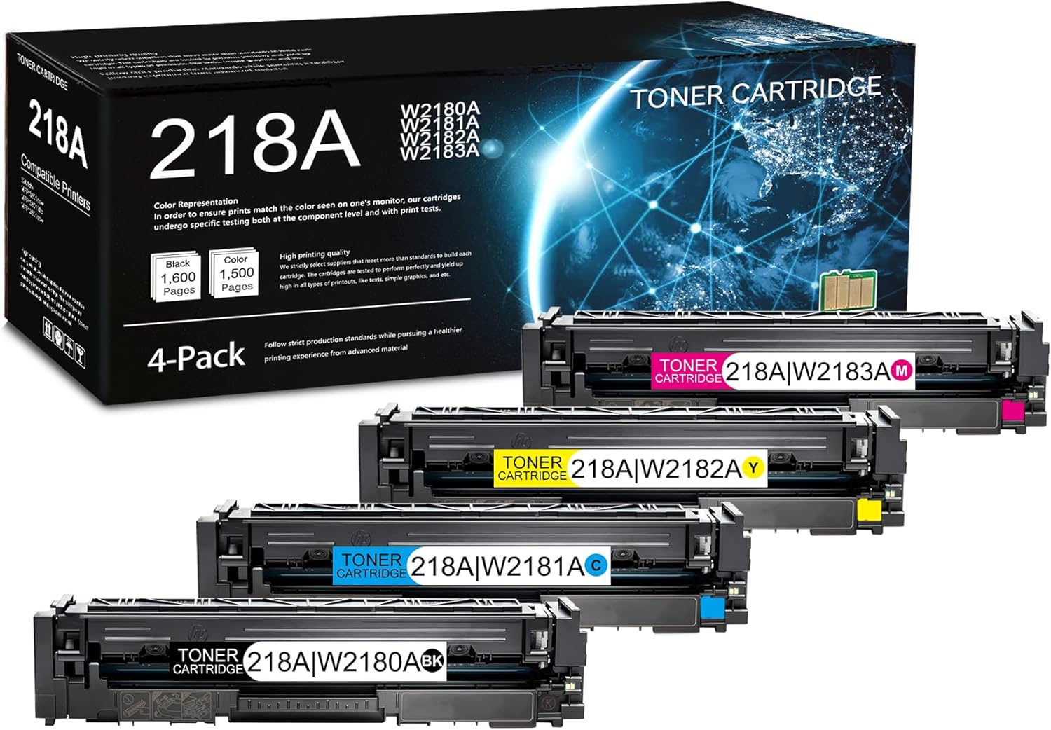 IGUGNIK 4 Pack 218A BK/C/M/Y Toner Cartridge (with Chip) | Replacement for HP 218A Work with 3201dw MFP 3301cdw MFP 3301fdw MFP 3301sdw | W2180A W2181A W2182A W2183A