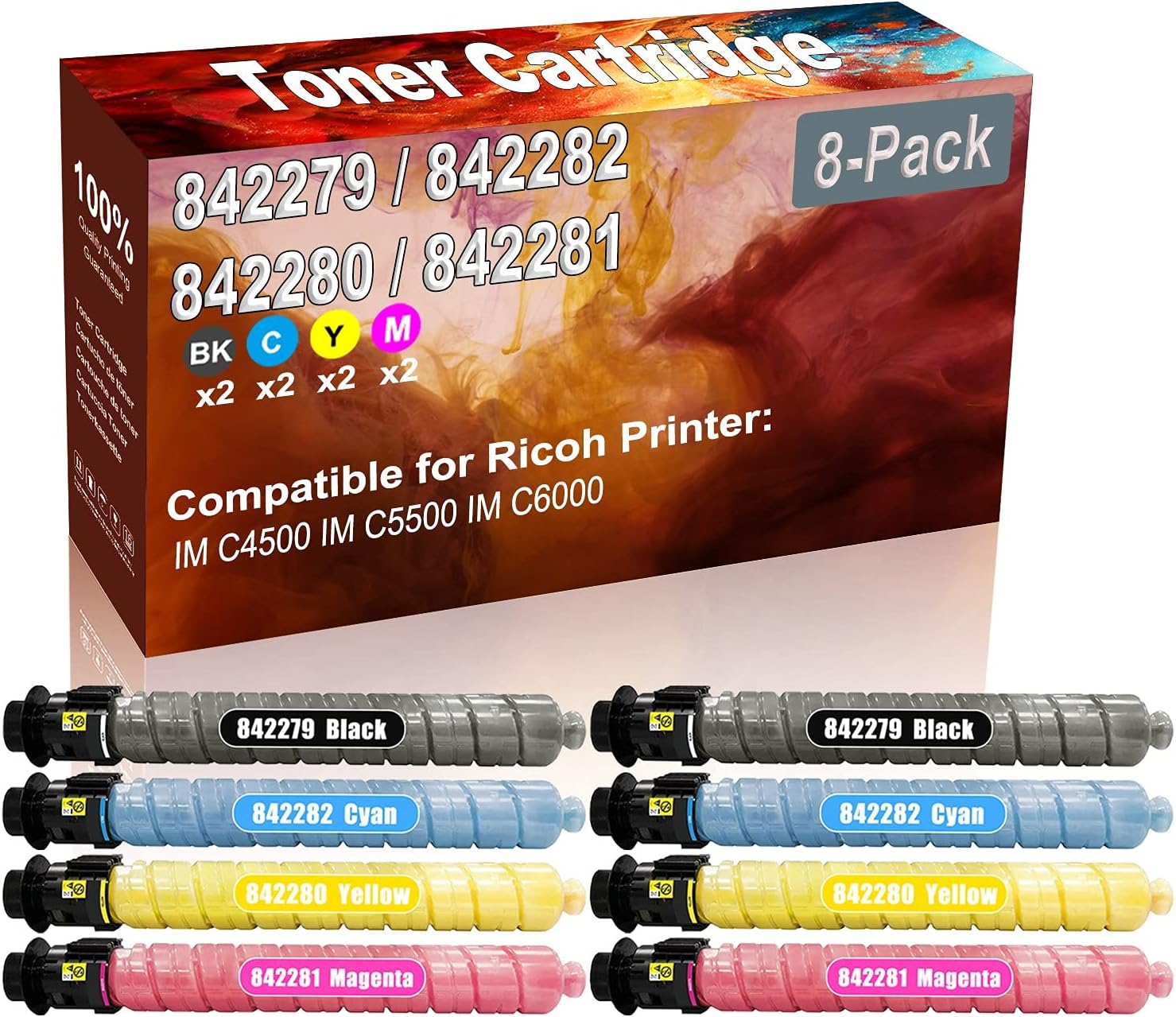 Credibility Store 8-Pack (2BK+2C+2Y+2M) Compatible High Yield 842279 842282 842280 842281 Printer Toner Cartridge use for Ricoh IM C4500 IM C5500 IM C6000 Printers