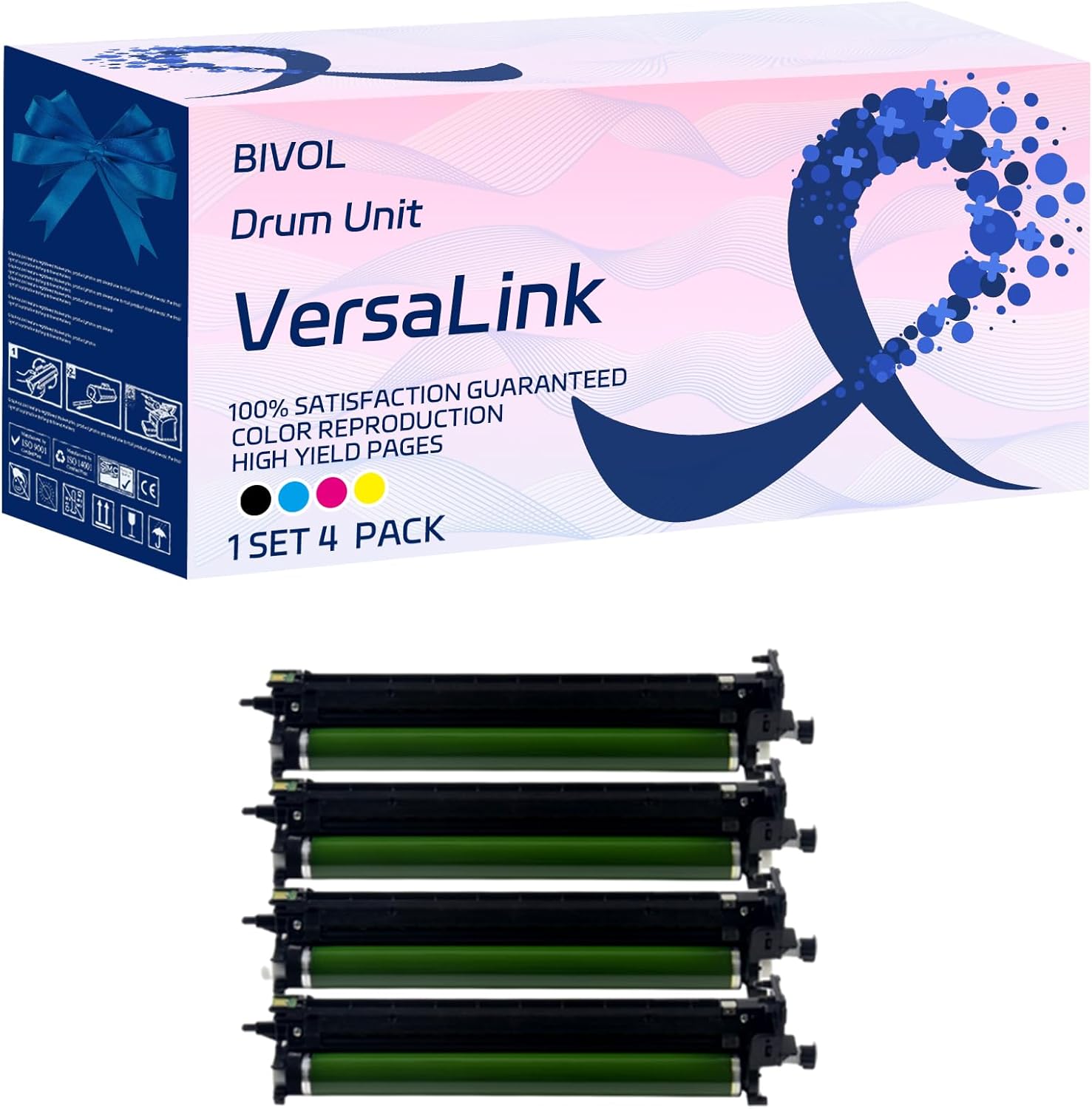 VersaLink C7120 Drum Unit Compatible for Xerox VersaLink C7120 C7125 C7130 Printers, with Chip, High Yield 80000 Pages, Vivid Colors (4-Pack BK/C/M/Y)