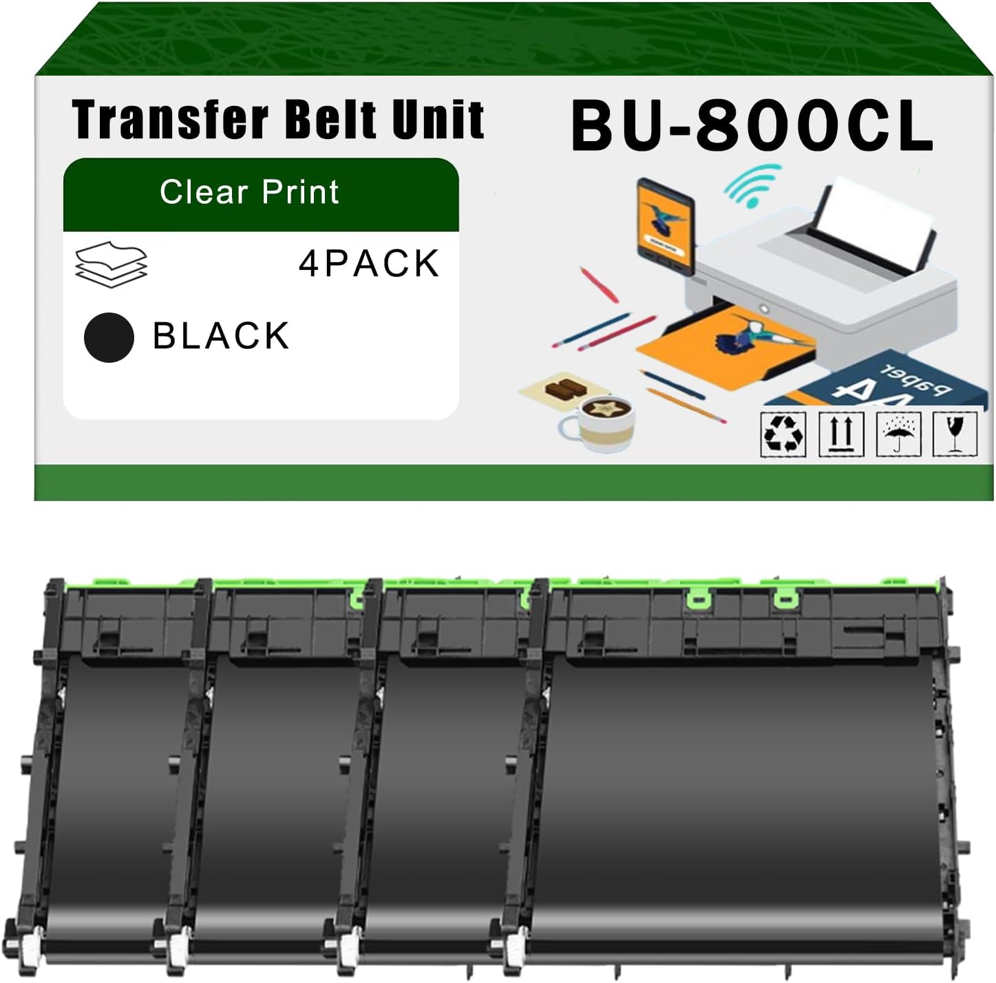 Compatible for Brother BU-800CL Transfer Belt Unit BU800CL HL-EX470W HL-L9410CDN HL-L9430CDN HL-L9470CDN Printers, High Yield 60000 Pages Bright Clear Colors (4 Pack Black)