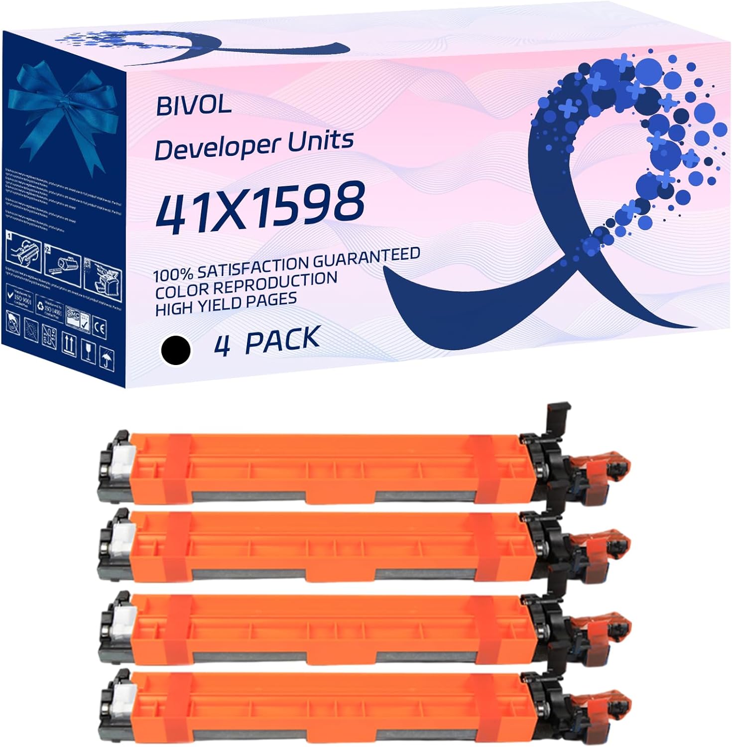 41X1598 Developer Units Compatible for Lexmark CX921de CX922de CX923dte Printers, with Chip, High Yield 44000 Pages, Vivid Colors (4 Pack Black)