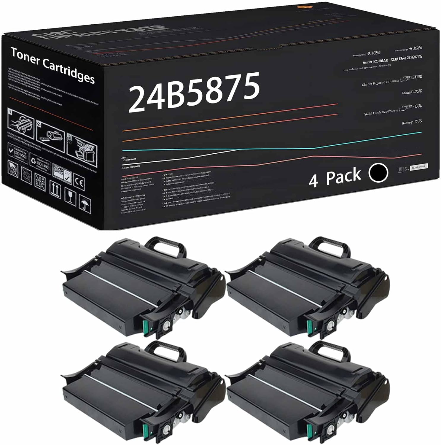 24B5875 Toner Cartridges Compatible with Lexmark XS651de MFP XS652de MFP XS654de MFP XS658dfe MFP XS658dme MFP Printers, High Yield 31000 Pages (4 Pack Black)