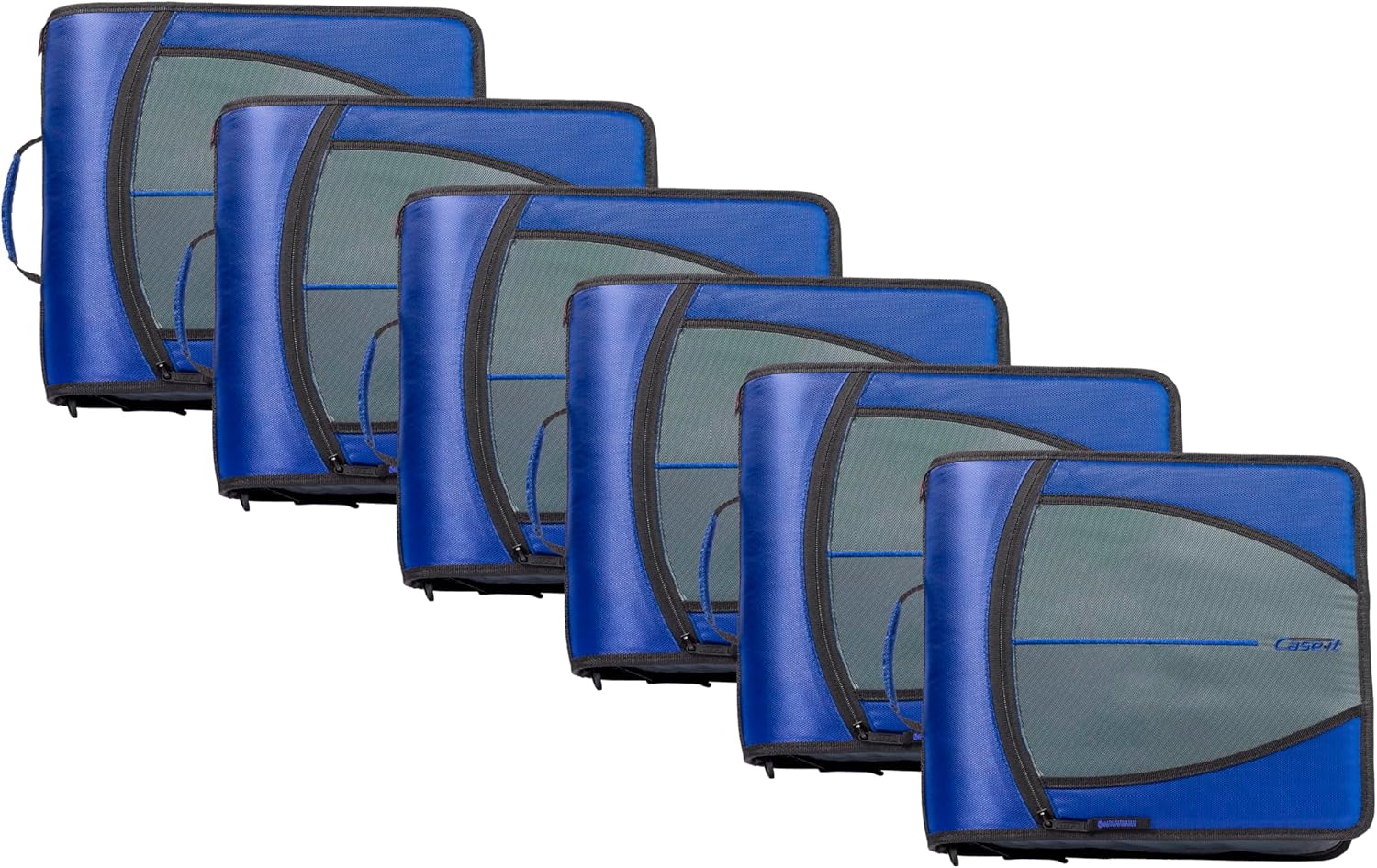 Case-it Mighty Zip Tab School Zipper Binder | 3-Inch O-Rings, 600-Sheet Capacity, 5-Subject Expanding File Folder, Multiple Pockets & Storage Organizer, Shoulder Strap | D-146 Midnight Blue | 6 Pack