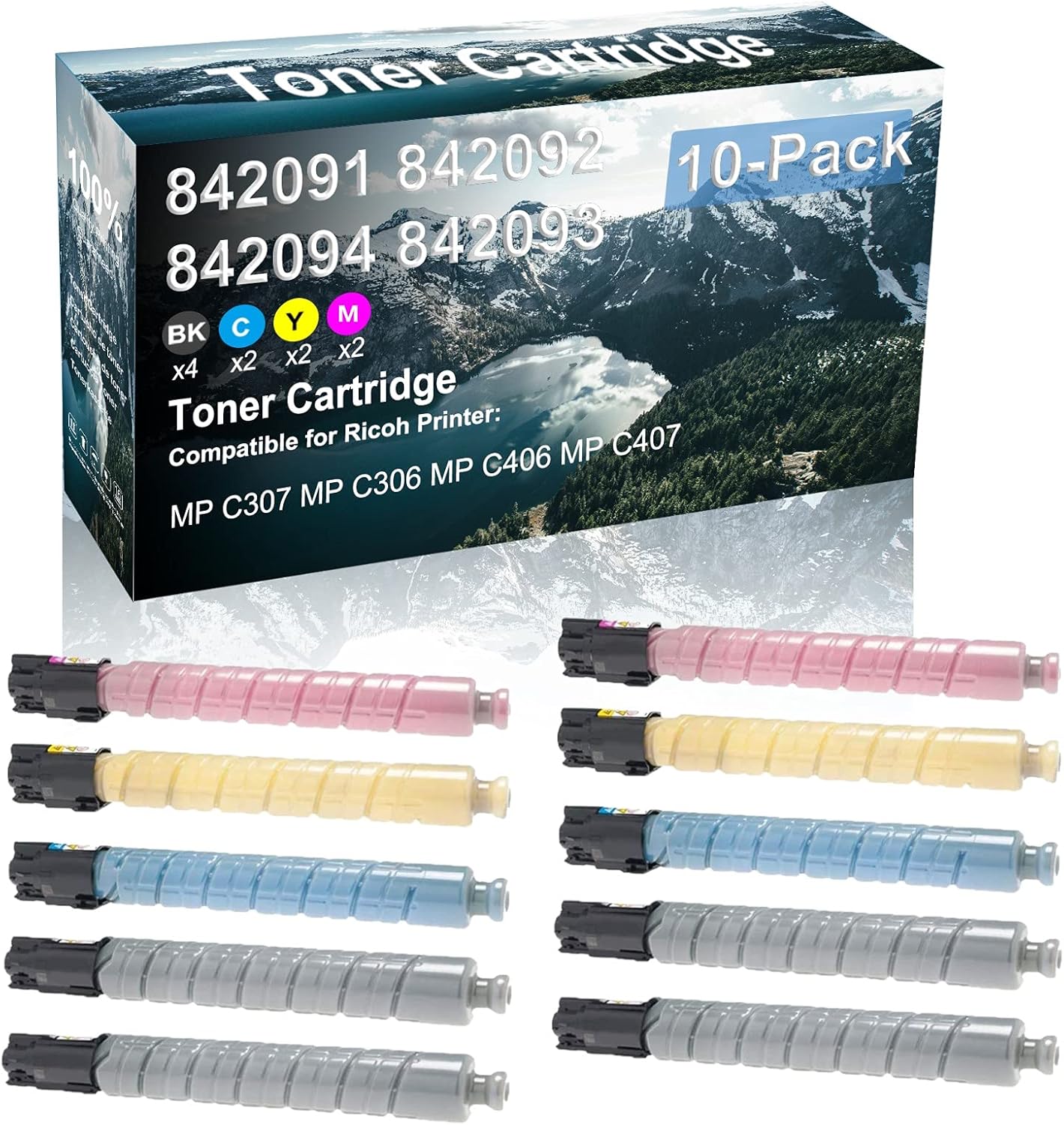 Credibility Store 10 Pack (BK+C+Y+M) Compatible (High Yield) MP C307 MP C306 MP C406 MP C407 Printer Toner Cartridge Replacement for Ricoh 842091 842092 842094 842093 Toner Cartridge