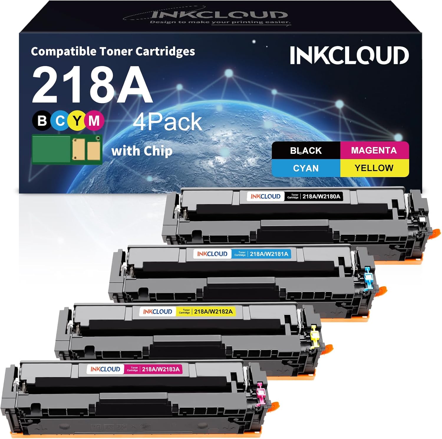 INKCLOUD 218A Toner Cartridges 4 Pack Replacement for HP 218A 218X 218 Toner Cartridge HP218A for Color 3301cdw 3201dw 3301cdw 3301fdw 3301sdw Pro 3201 MFP 3301 Series
