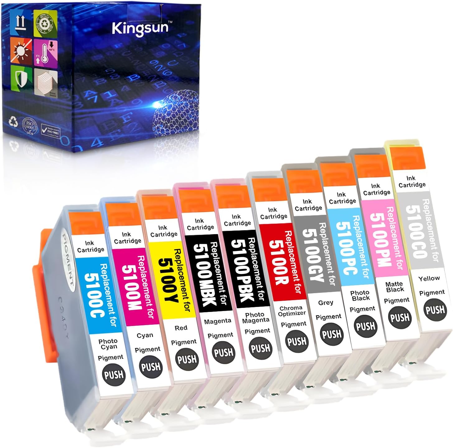 KSUMEI PFI-5100 Ink Cartridge Set PFI5100 Ink Tank Compatible with Canon imagePROGRAF PRO-310 Printer (10-Pack, MBK, PBK, C, M, Y, R, GY, PC, PM, CO)