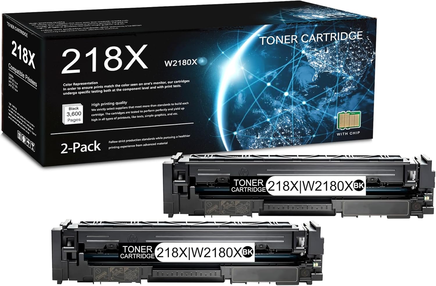 2 Pack 218X Black Toner Cartridge (with Chip) | Replacement for HP 218X Work with 3201dw MFP 3301cdw MFP 3301fdw MFP 3301sdw | W2180X
