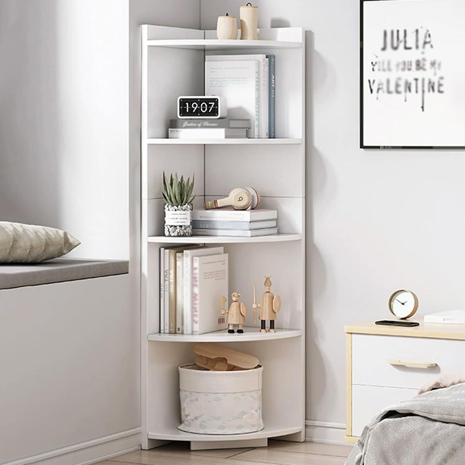 YHdtUO Corner Shelf, L-Shaped Corner Bookshelf, Corner Bookcase with Back Panel, Corner Storage Plant Shelf, Easy to Assemble, for Living Room/Bedroom/OfficeL30xW30xH150cm