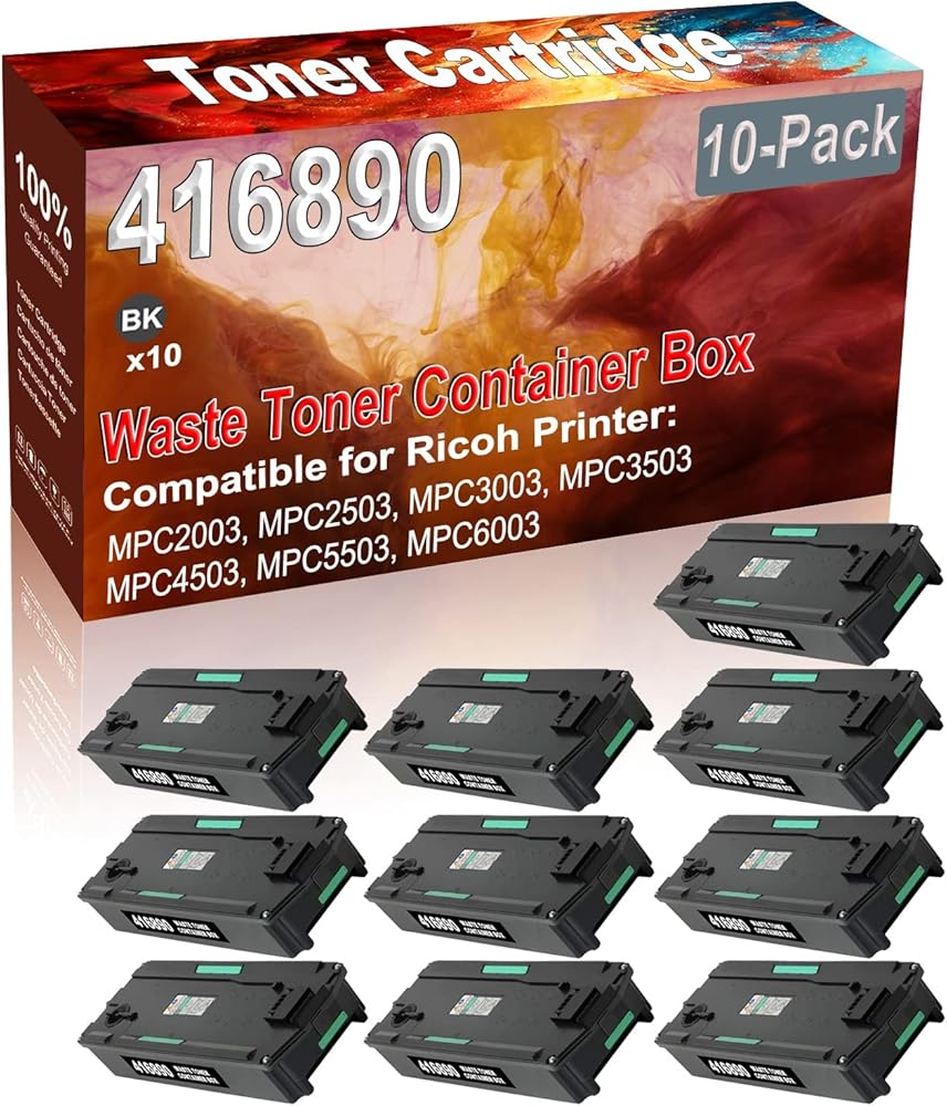 Credibility Store 10-Pack (Black) Compatible MPC2003 MPC2503 MPC3003 MPC3503 MPC4503 MPC5503 MPC6003 Waste Toner Container Box (High Capacity) Replacement for Ricoh 416890 Laser Printer Cartridge