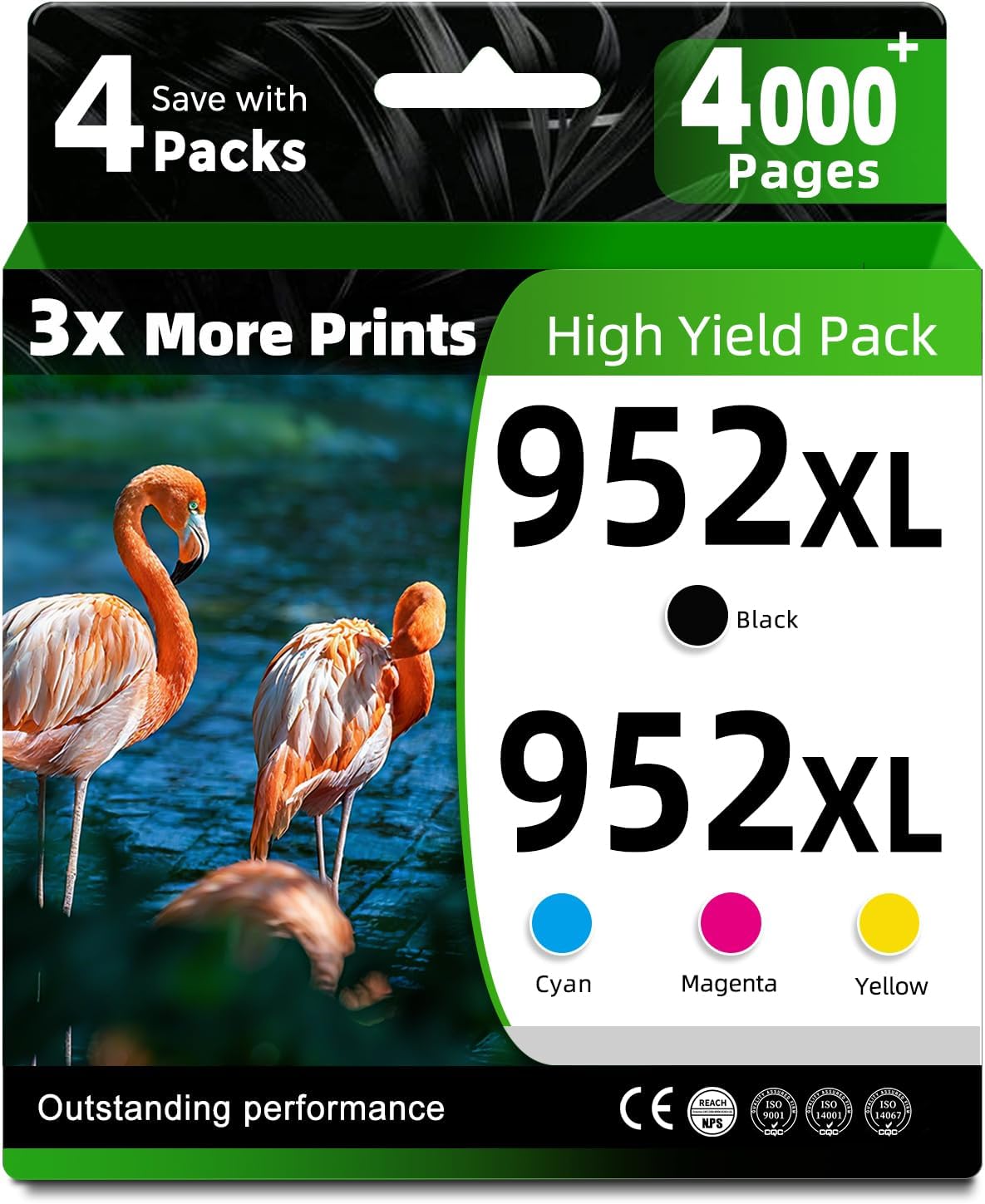 952XL Ink Cartridges Black Color Combo 4-Pack Compatible for HP 952 XL HP952 HP952XL to OfficeJet 8710 8720 7740 8725 8210 8715 8702 8740 7720 8730 8216 8700 Printer (Black Cyan Magenta Yellow)