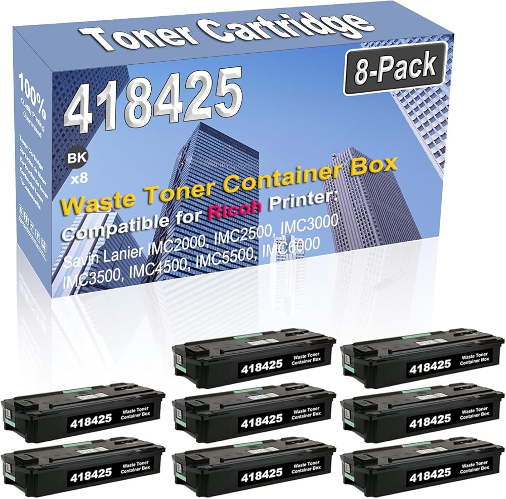 8-Pack Compatible High Capacity 418425 D0BQ6400 D0BQ-6400 Waste Toner Container Box use for Ricoh Savin Lanier IMC2000 IMC2500 IMC3000 IMC3500 IMC4500 IMC5500 IMC6000 Toner Cartridge (Black)