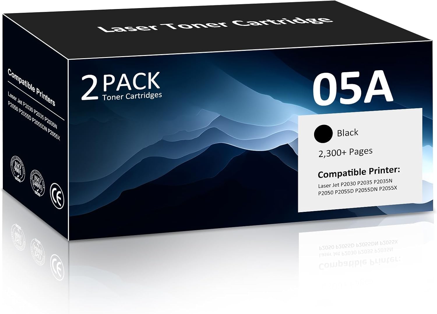05A Black Toner Cartridge P2035 P2055 CE505 Compatible for HP CE505A 05A 05X CE505X Work with HP Laser Jet P2035 P2035N P2055DN 2055DN 2035N P2030 P2050 P2055D P2055X Printer, High Yield, 2 Pack