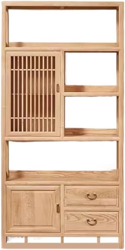 LOVULIFE Book Shelf Storage Rack Chinese Style Simple Log Color Floor Bookshelf Living Room Study Rack Porch Multi-Layer Shelf Bookshelf Bookcase(B:98CX35CMX198CM)