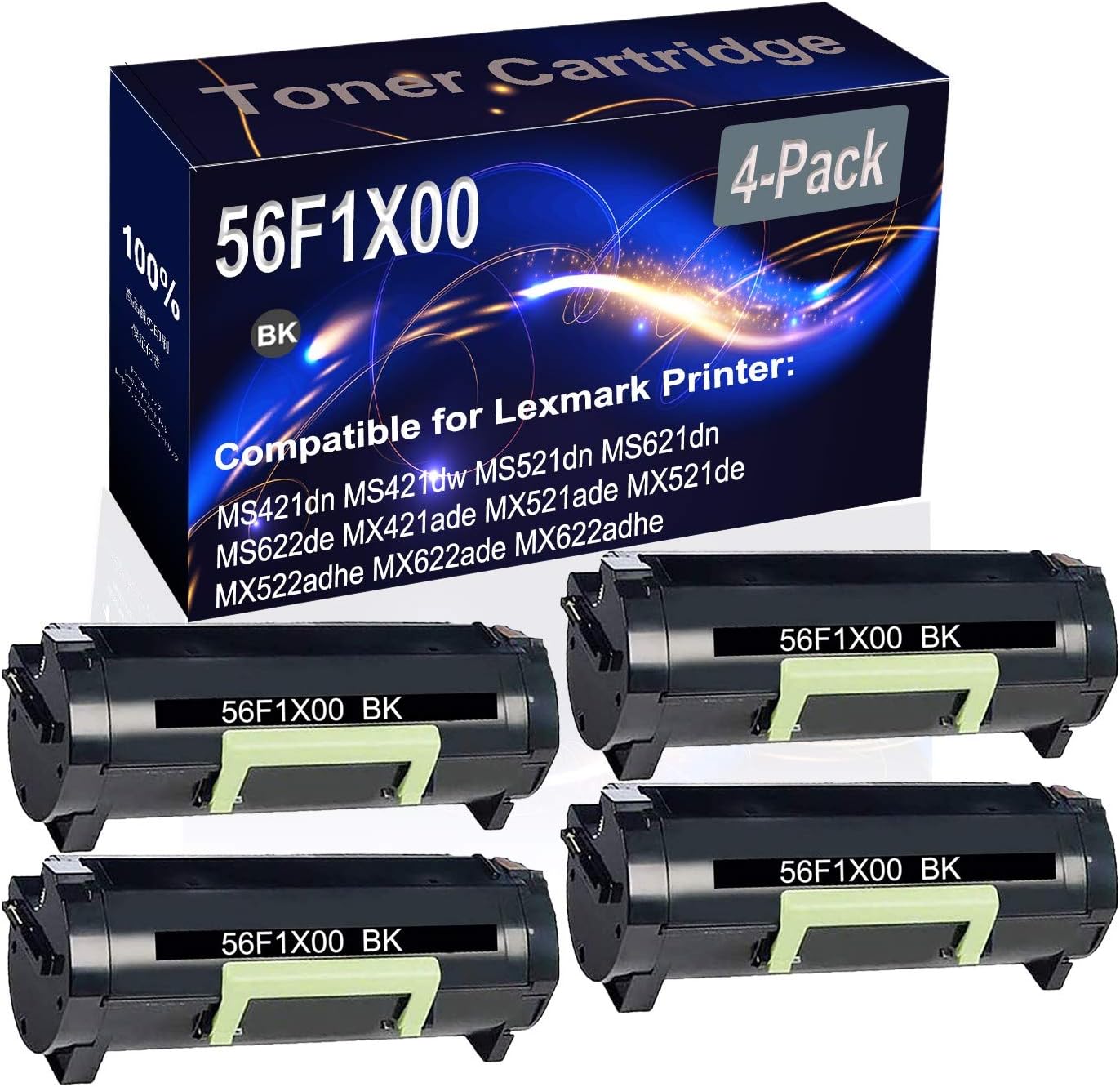 Kolasels 4-Pack (Black) Compatible High Yield 56F1X00 Printer Cartridge use for MS421dn MS421dw MS521dn MS621dn MS622de MX421ade MX521ade Printer