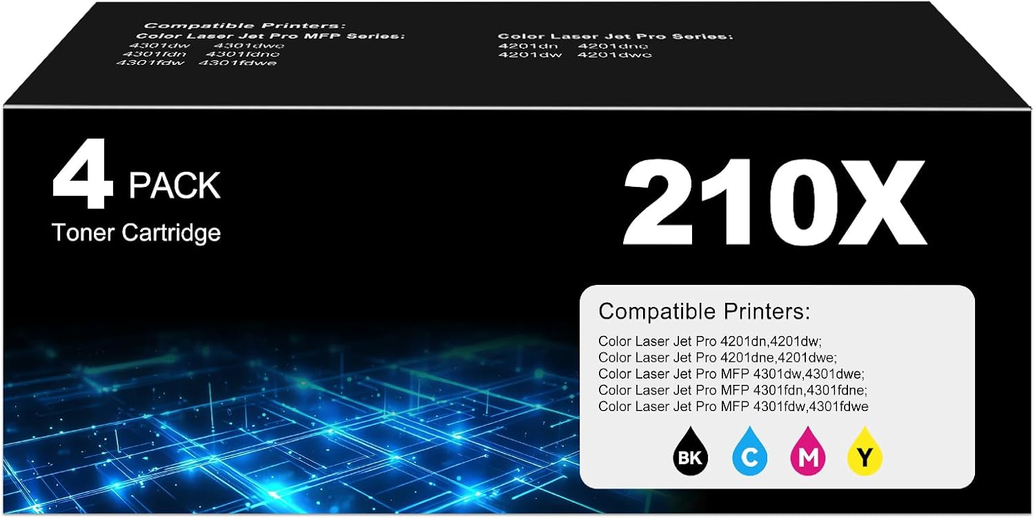 210X Toner Cartridges for Color Laser Jet Pro MFP 4301fdw Compatible with HP 210A 210X Toner Cartridges 4 Pack High Yield for HP210A HP210X Color Laser Jet Pro MFP 4301fdw 4301fdn 4201dw 4201dn