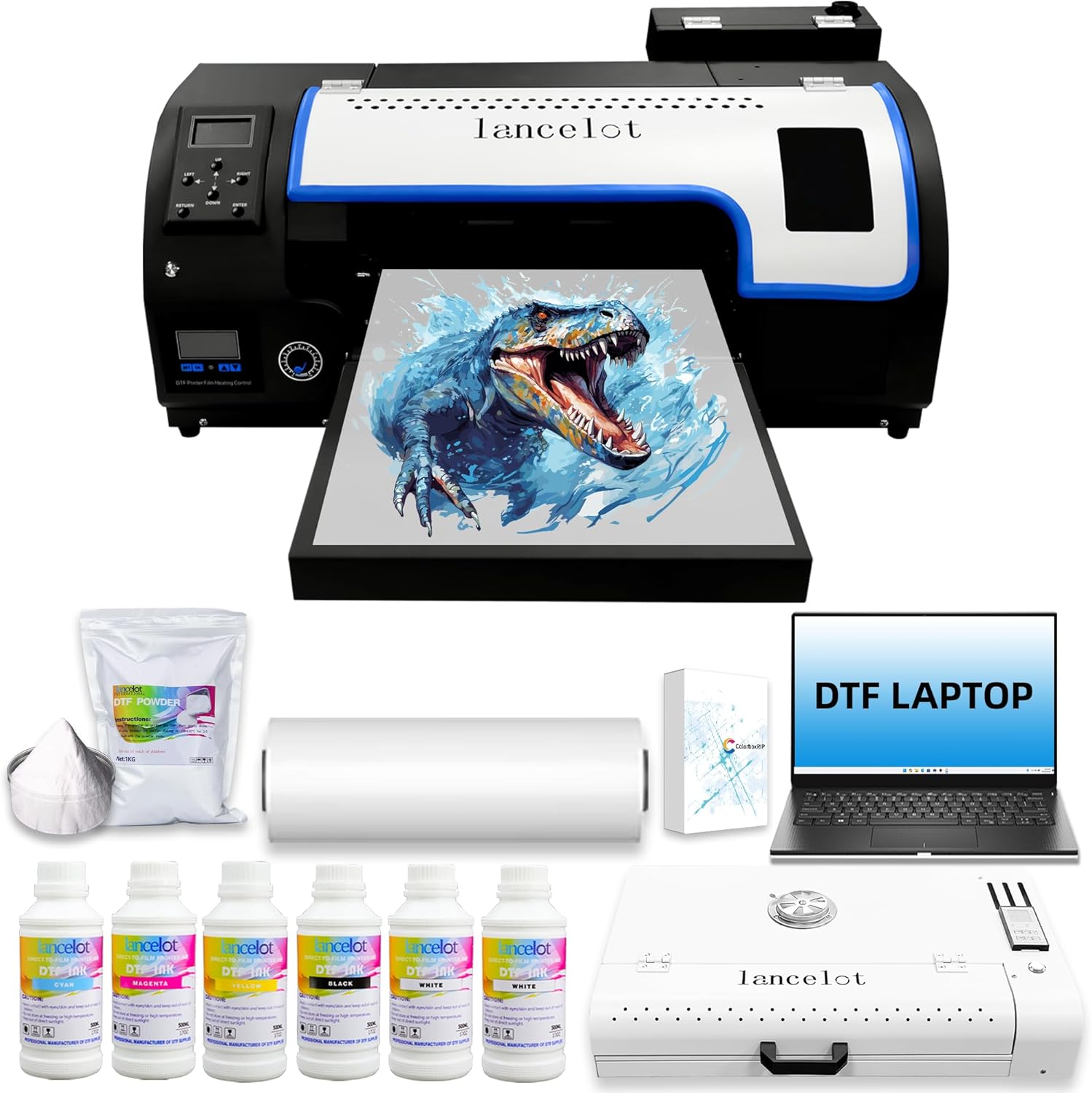 Lancelot Auto-Maintenance M1630 Pro DTF Bundle with Roll Feeder,White Ink Circulation for DIY T Shirt Printing,Doubled Speed Over L1800,L805 DTF Printer Machine(Printer+Oven+Laptop+Consumables)