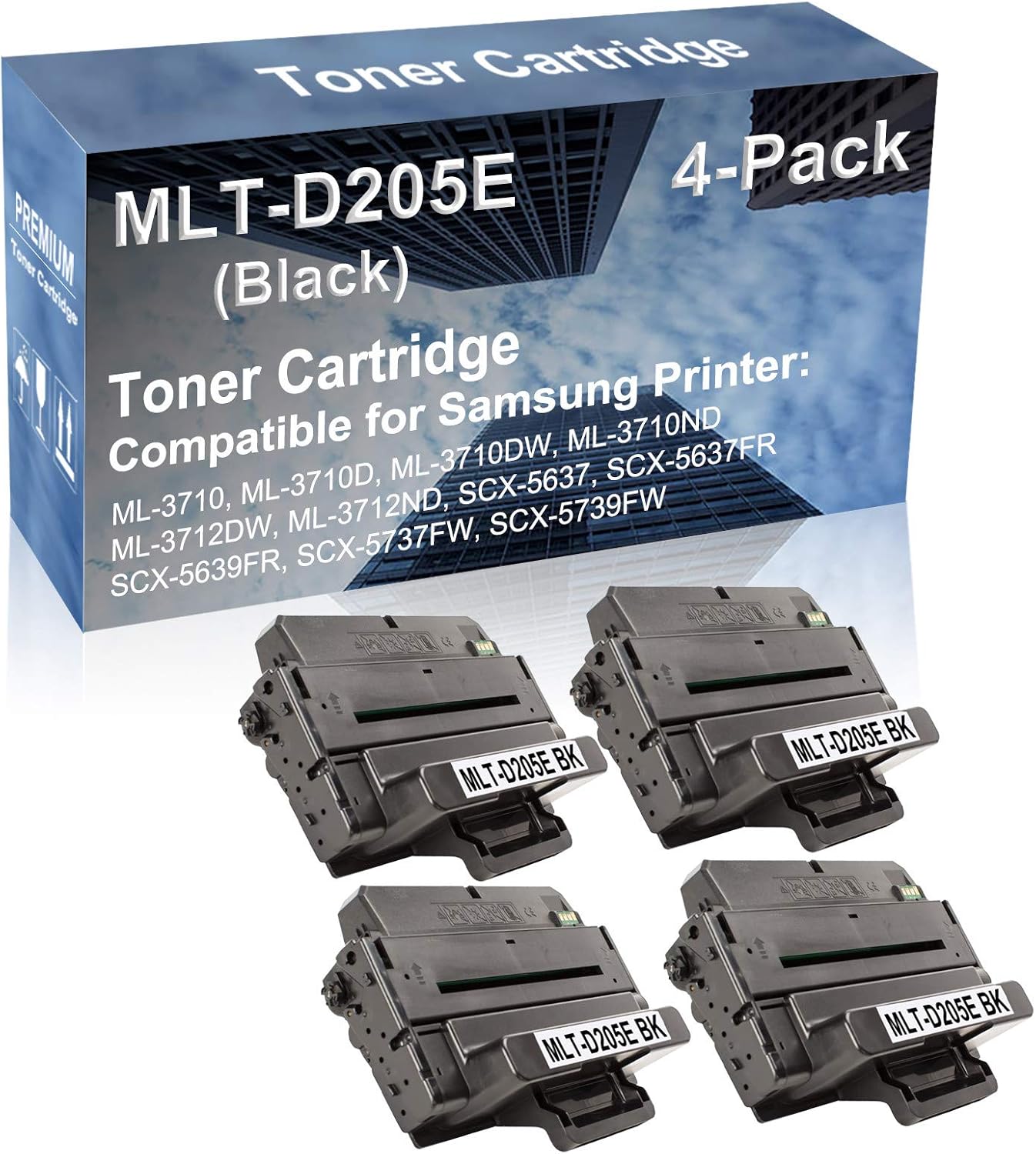 4-Pack Compatible High Capacity ML-3712DW ML-3712ND SCX-5637 SCX-5637FR Printer Toner Cartridge Replacement for Samsung MLT-D205E Toner Cartridge (Black)