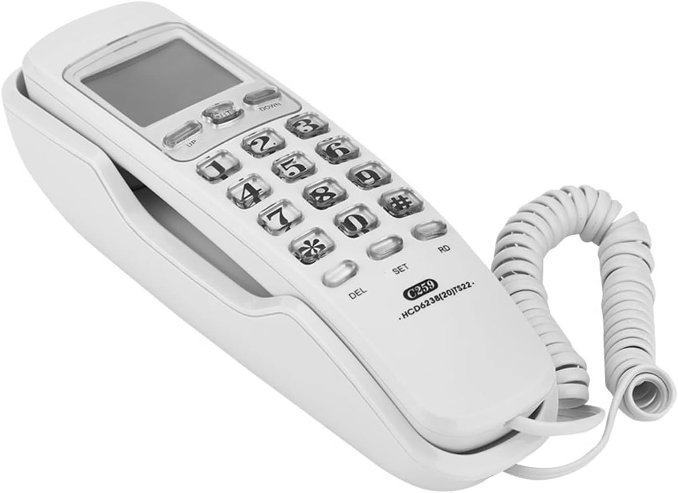 Wall-Mounted Mini Phone with Electric Display Wired Landline Telephone Landline Noise Reduction Telephone Office Hotel Family (Color : Black) (White)