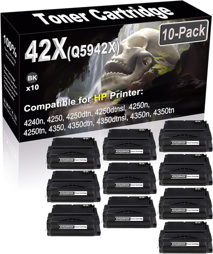 SINIYA 10-Pack (Black) Compatible 4240n 4250 4250dtn 4250dtnsl 4250n 4250tn Laser Printer Cartridge (High Capacity) Replacement for 42X Q5942X Printer Cartridge