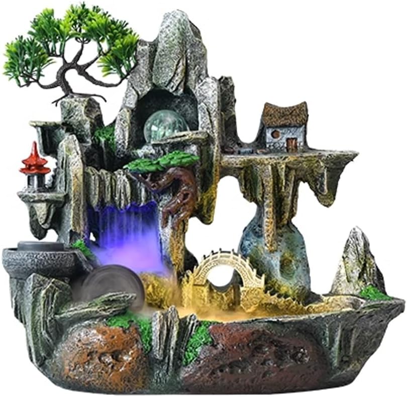 IIPOSAQQ Tabletop Fountain Rocky Mountain Flowing Water Fountain Living Room High Mountain Circulating Water Humidifier Office Front Desk Desktop Decoration Water Fountain (Color : 02) (4)