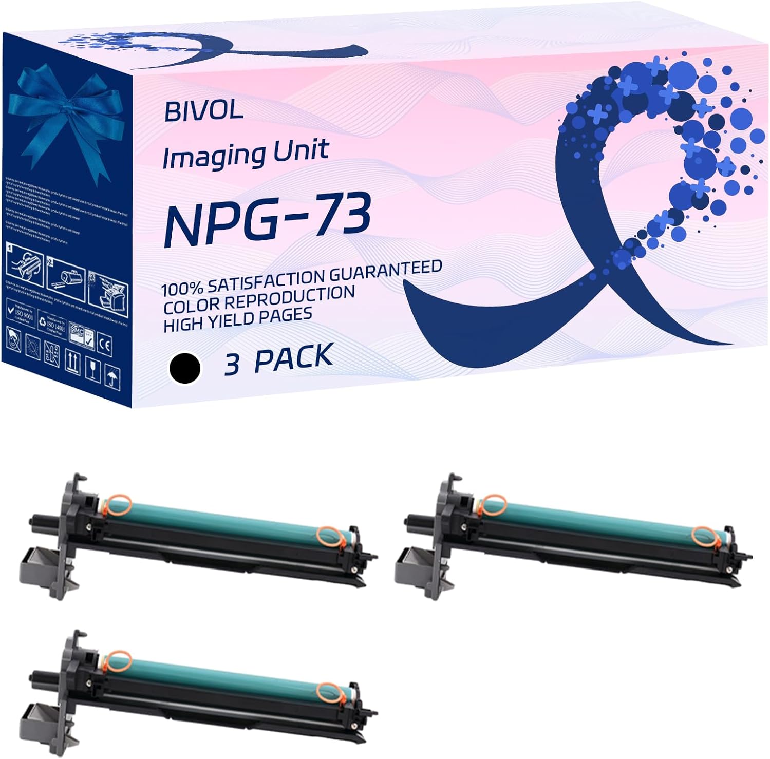 BIVOL NPG-73 Imaging Unit Compatible for Canon imageRUNNER Advance DX 4745i 4751i Printers, with Chip, High Yield 298000 Pages, Vivid Colors (3 Pack Black)