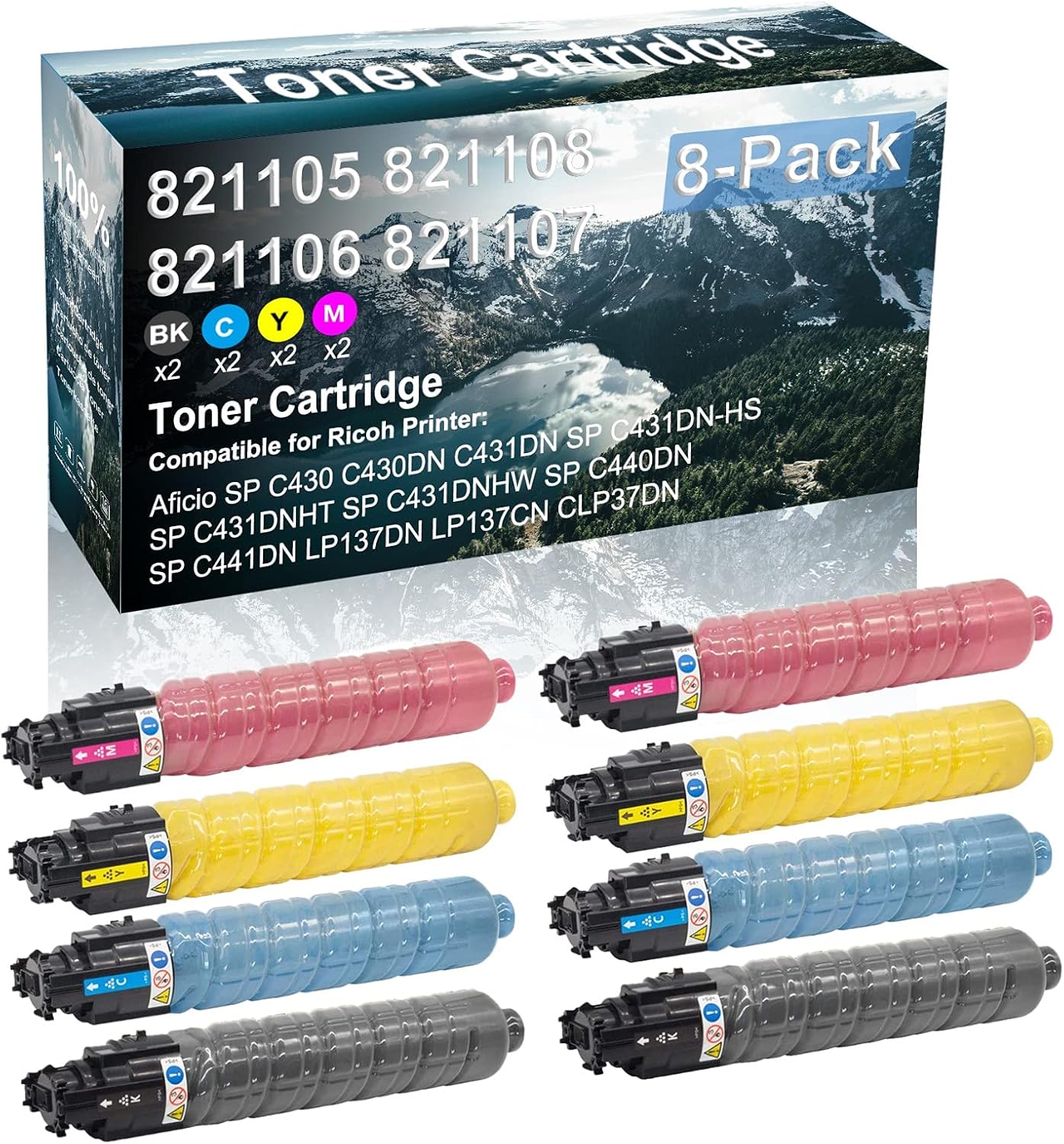 Credibility Store 8 Pack (BK+C+Y+M) Compatible (High Yield) Aficio SP C441DN LP137DN LP137CN CLP37DN Printer Toner Cartridge Replacement for Ricoh 821105 821108 821106 821107 Toner Cartridge
