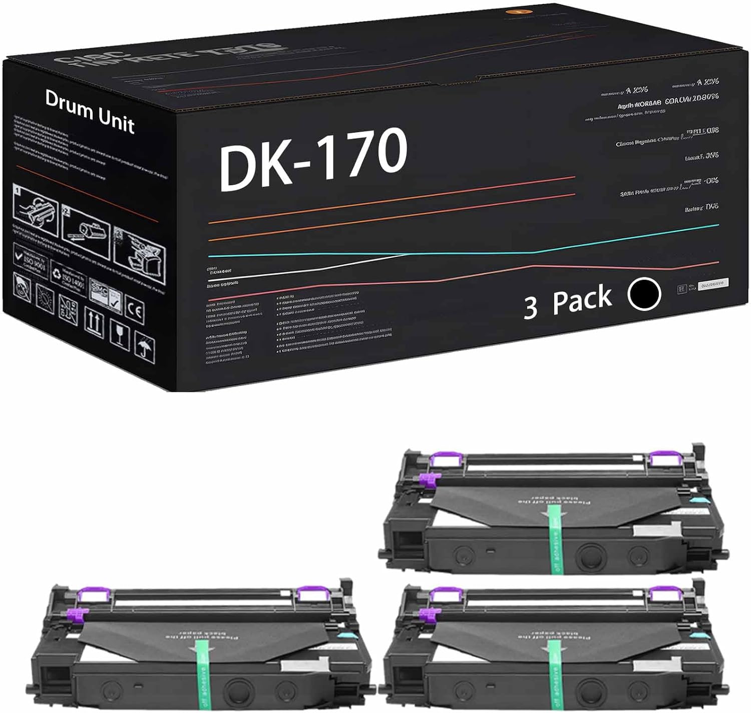 Wondrx DK-170 Drum Unit Compatible with Kyocera FS-1035MFP FS-1135MFP FS-1320D FS-1370DN Printers, High Yield 110000 Pages (3 Pack Black)