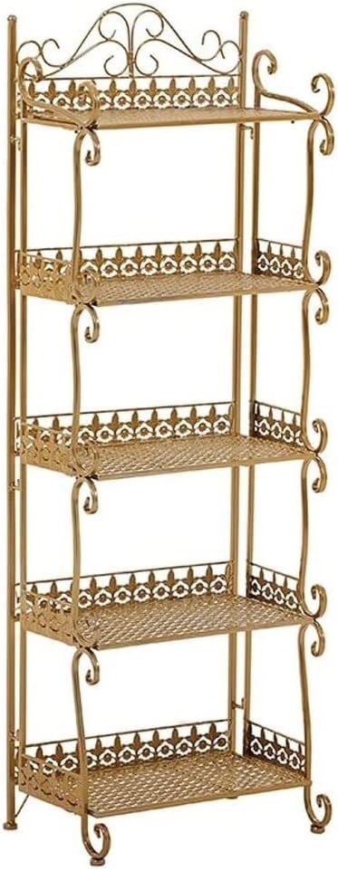 IRYZE Modern Open Bookshelf 5-Tier Foldable Bookshelf Iron Art Nordic Modern Simple Living Room Partition Bookshelves Landing Originality Bookcase Multifunctional Display Stand, 40*28*123cm, Gold