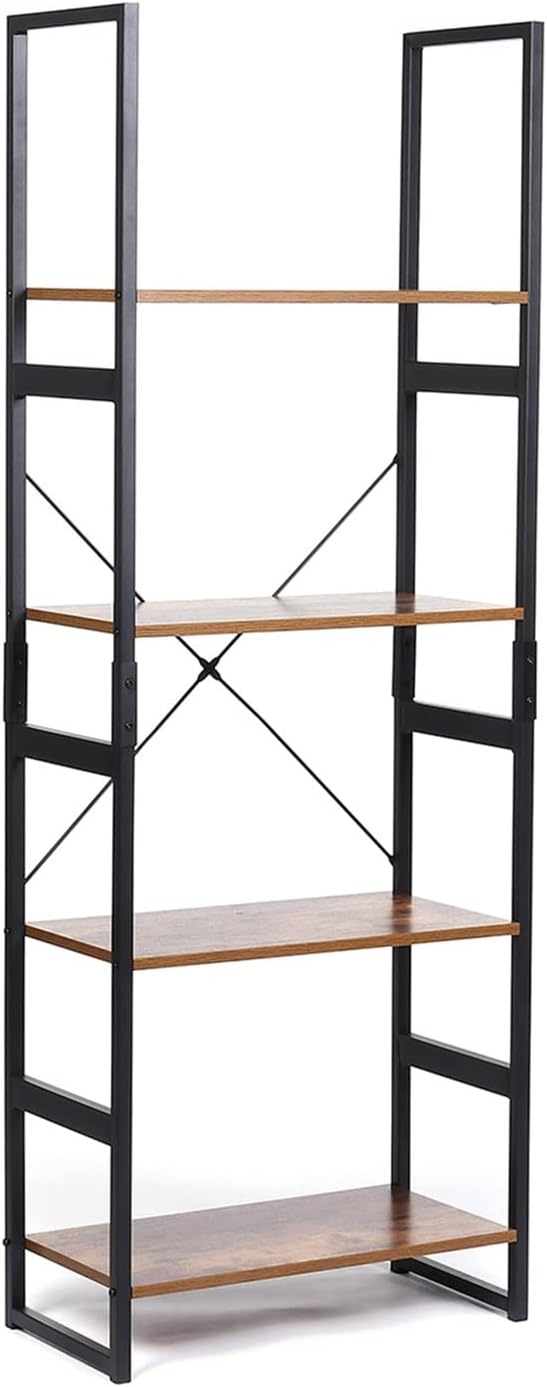 Desktop Bookshelf Floor Display Stand Retro Vertical Bookcase Shelf Storage Rack Modern Metal Frame Home Office Furniture 4-Layer Wooden Ladder Bookshelf Storage Rack Industrial Bookshelf (Color : St