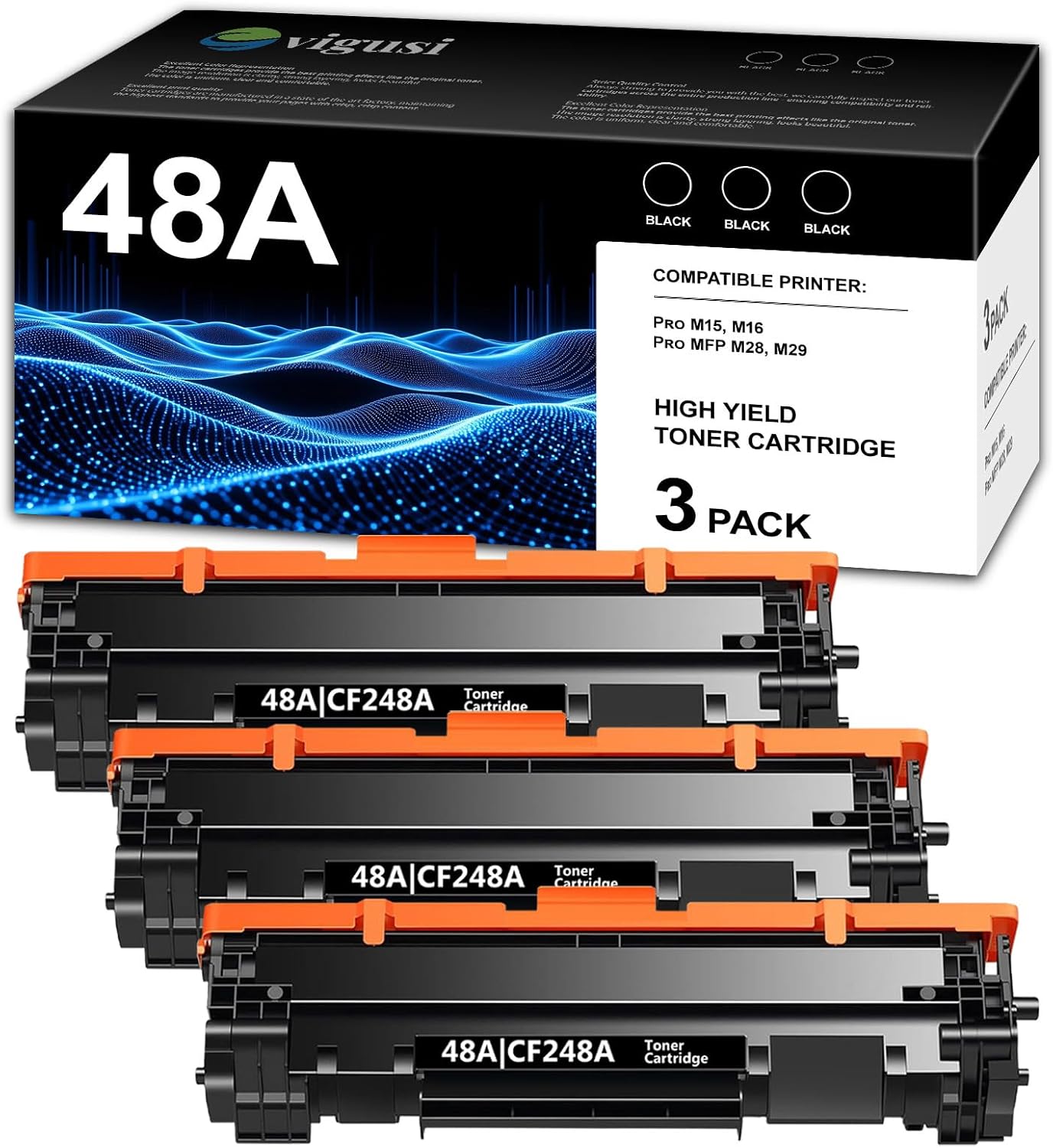 48A CF248A Toner Cartridge (3-Black) Compatible 48A High Yield Toner Cartridge Replacement for HP 48A Toner Pro M15w M15a M16w M16a M28w M28a M29w M29a M30w M31w Printer