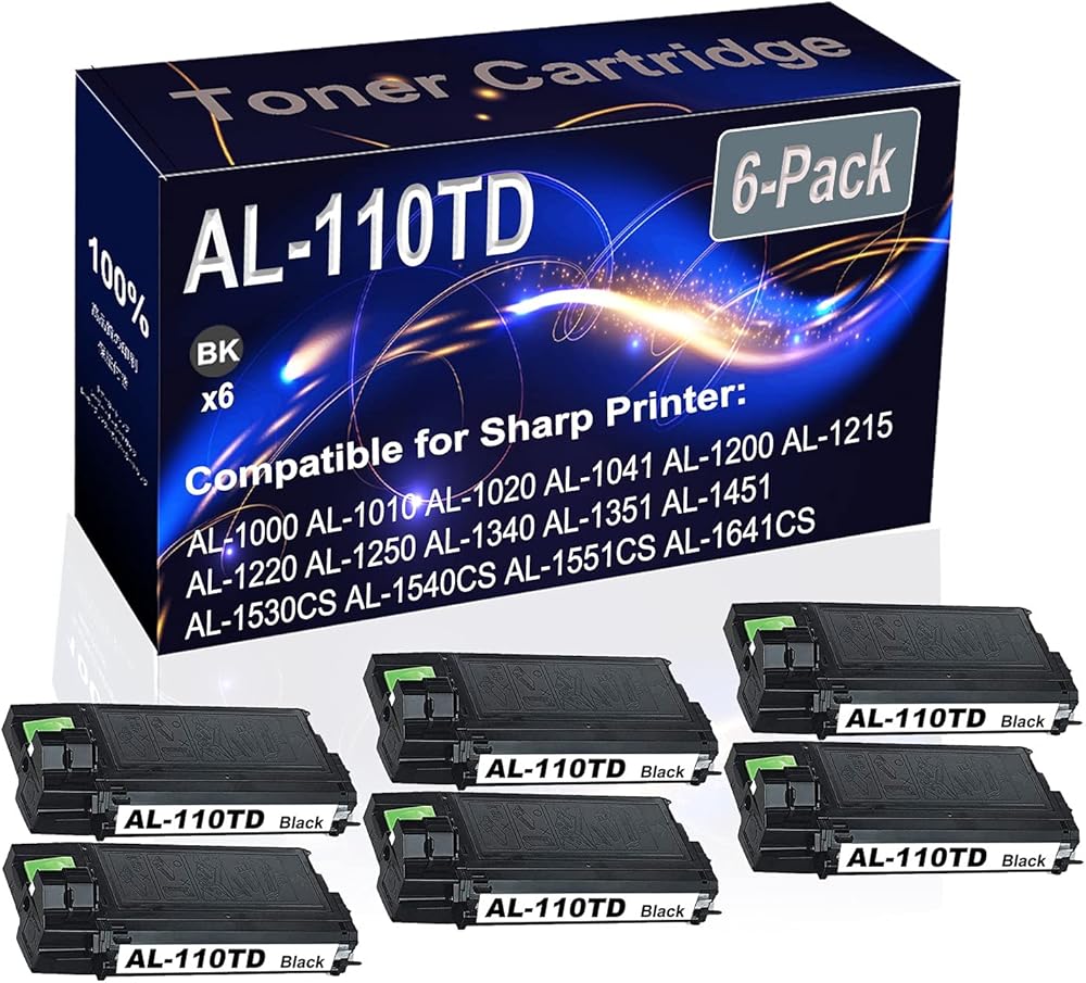 Kolasels 6-Pack (Black) Compatible AL-1000 AL-1010 AL-1020 AL-1041 Laser Printer Cartridge (High Capacity) Replacement for Sharp AL-110TD AL110TD Printer Cartridge