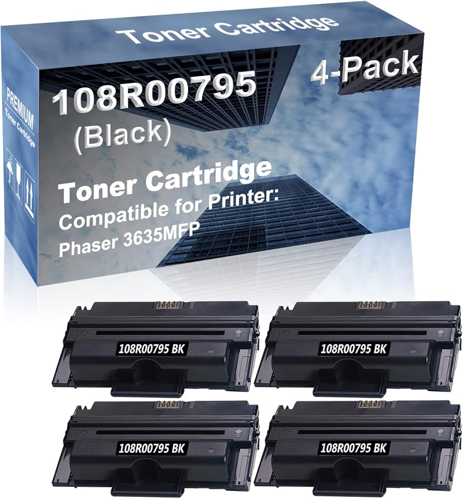 4-Pack Compatible High Capacity 3635MFP Printer Toner Cartridge Replacement for 108R00795 Toner Cartridge (Black)