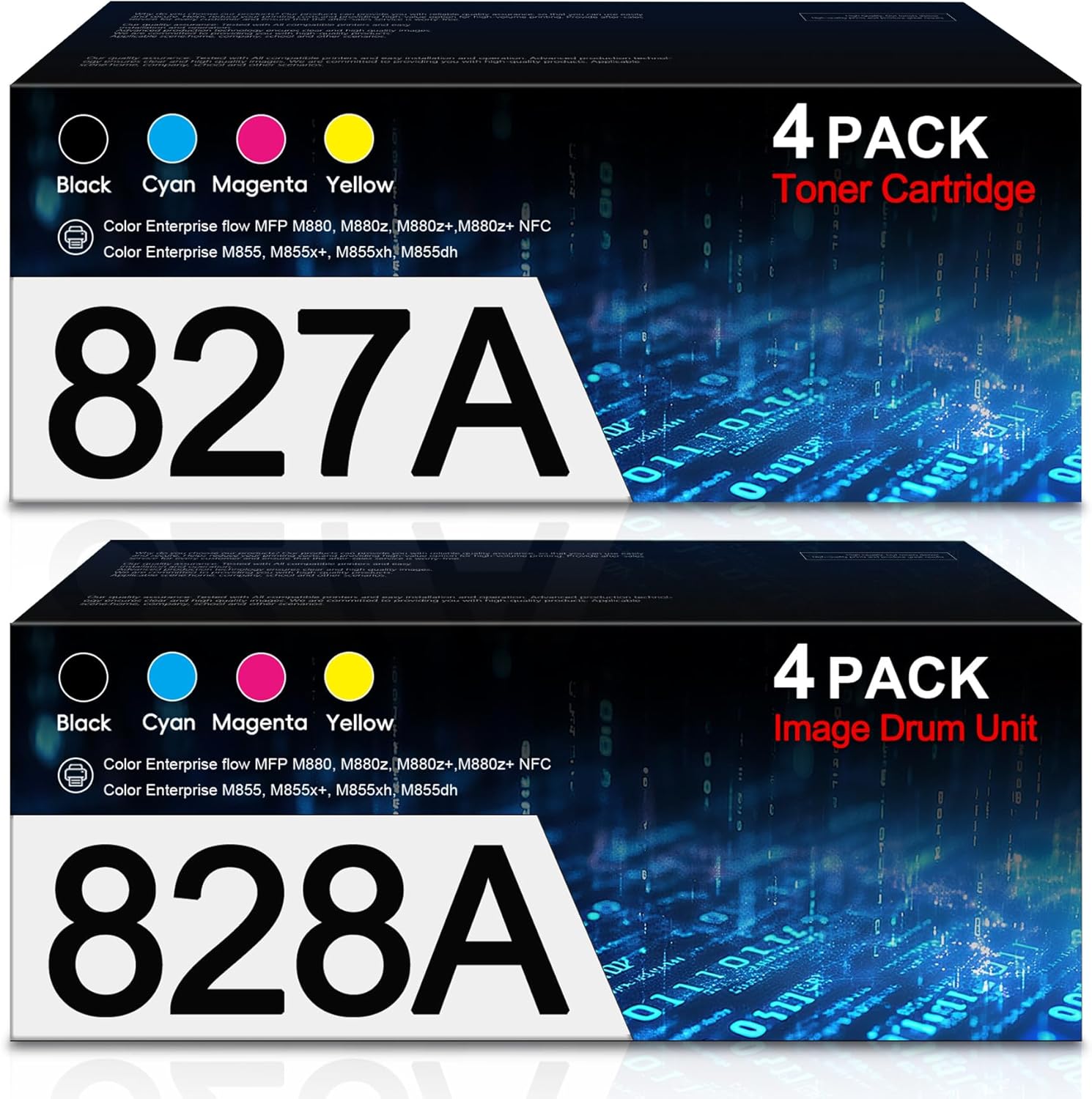 828A Image-Drum Unit and 827A Toner Cartridge High-Yield Combo |Replacement for HP 828A 827A Works Color Enterprise Flow MFP M880 M855 M880z M880z+ Series Printer | 8-Pack(2BK/2C/2M/2Y)