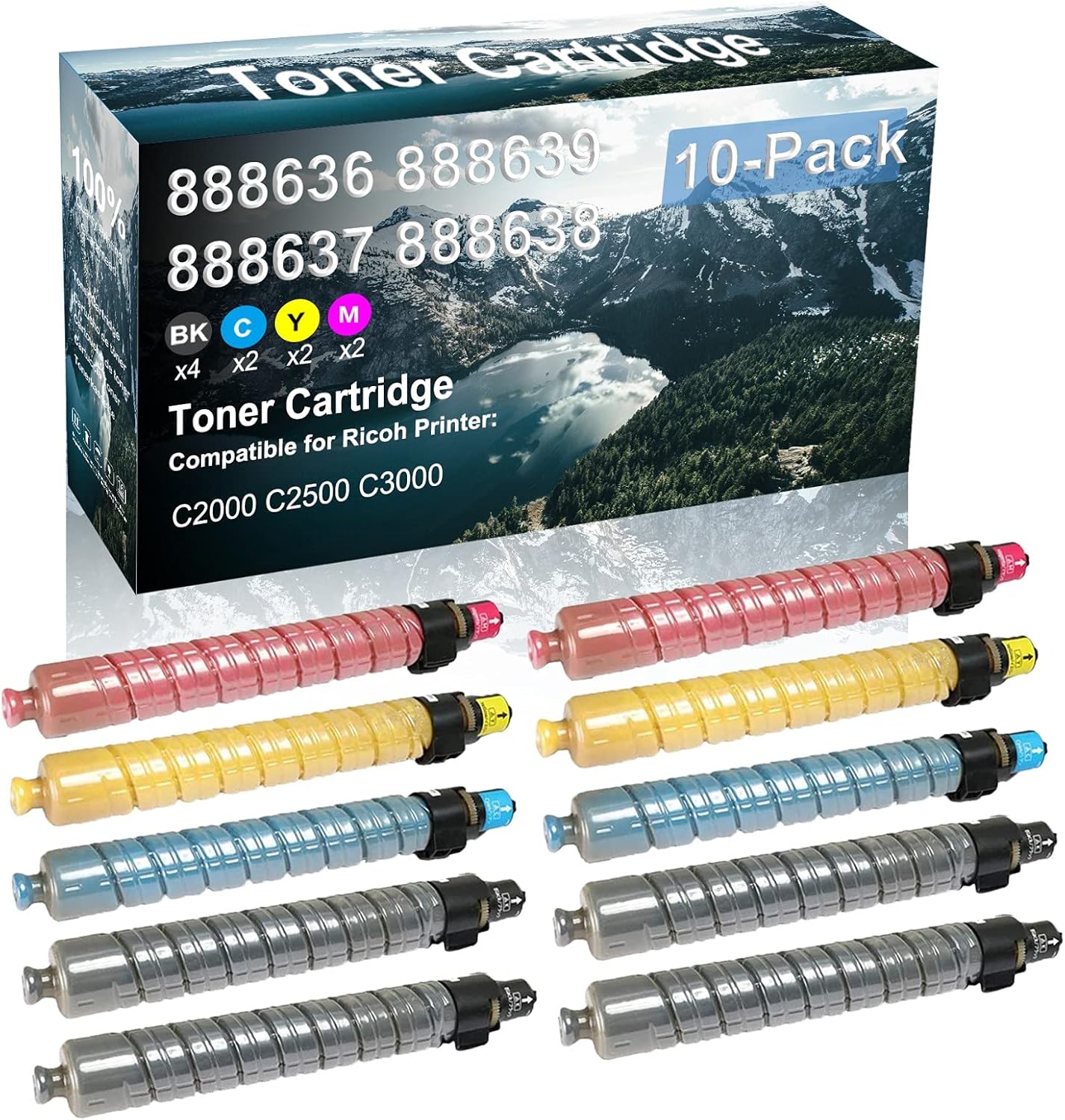 Credibility Store 10 Pack (BK+C+Y+M) Compatible (High Yield) Aficio C2000 C2500 C3000 Printer Toner Cartridge Replacement for Ricoh 888636 888639 888637 888638 Toner Cartridge