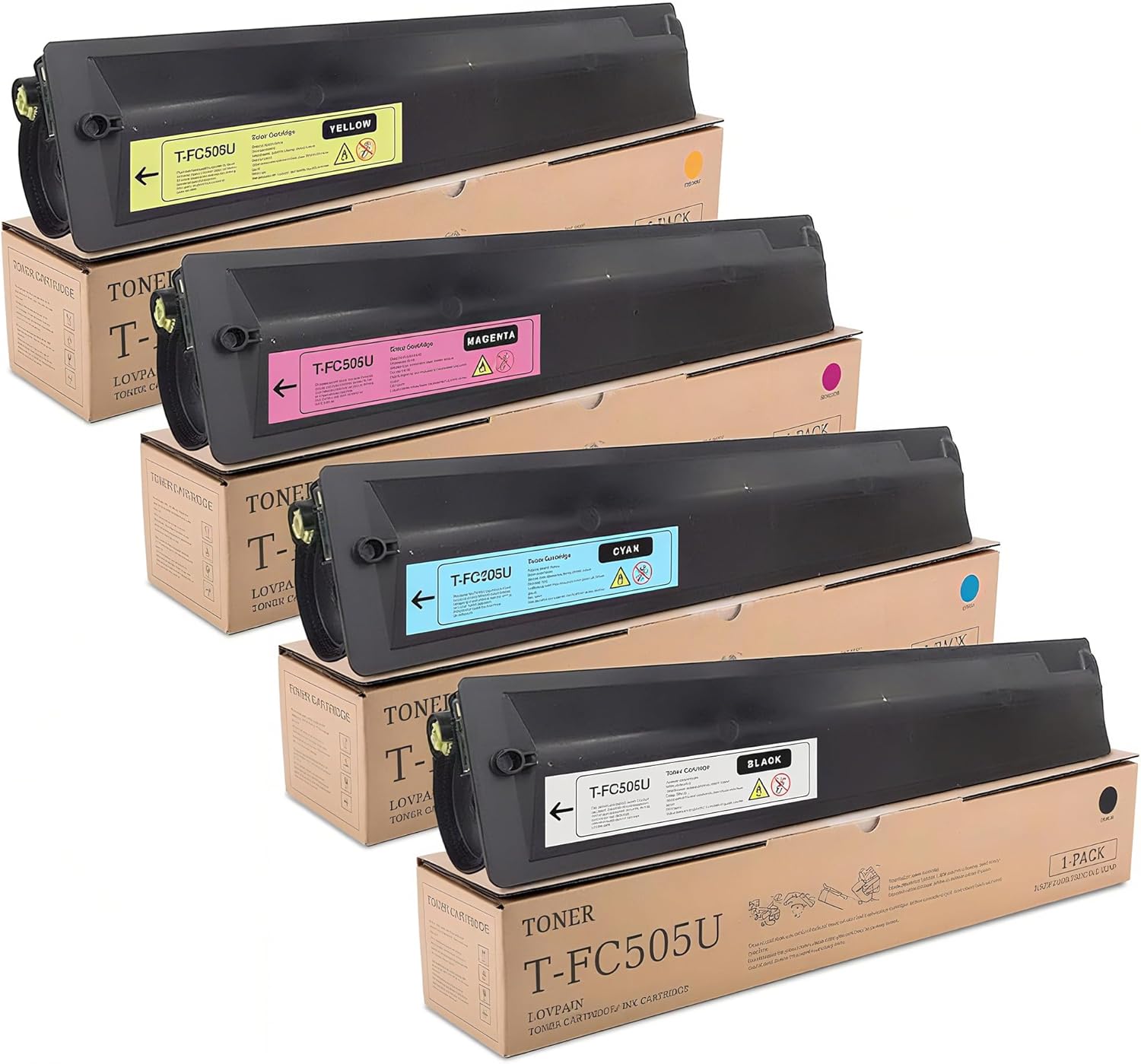 T-FC505U High Yield Toner Cartridge Compatible T-FC505U-K T-FC505U-C T-FC505U-M T-FC505U-Y Toner Cartridge Replacement for Toshiba T-FC505U e-Studio 2505AC 3005AC 3505AC 4505AC 5005AC Printer (4-Pack)