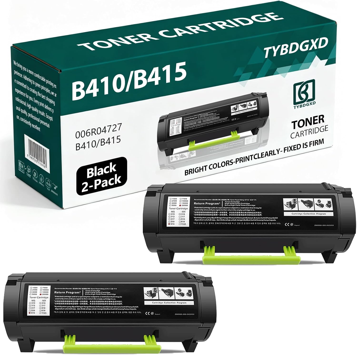 TYBDGXD 006R04727 B410 B415 High Yield Black 25,000 Pages Toner Cartridge (Contains Chips) Compatible for Xerox Compatible Replacement for Xerox 006R04727 B410 B415 Printers,2-Pack