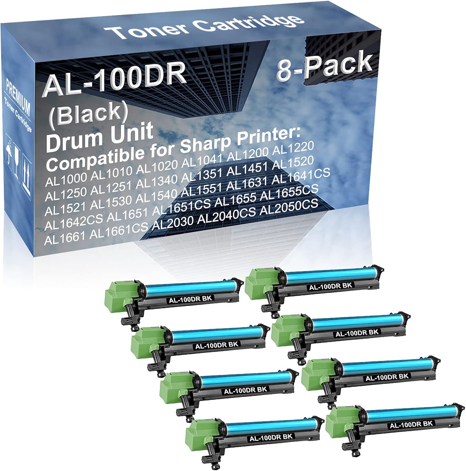 8-Pack Compatible AL-100DR Drum Kit use for Sharp AL1000 AL1010 AL1020 AL1041 AL1200 AL1220 AL1250 AL1251 AL1340 Printer (Black)