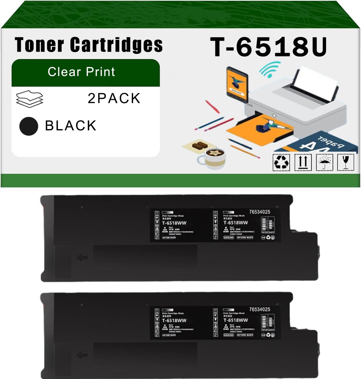 AGNNQ Compatible for Toshiba T-6518U Toner Cartridges T6518U E Studio 5518A 6518A 7518A 8518A Printers, High Yield 206600 Pages Bright Clear Colors (2-Pack Black)
