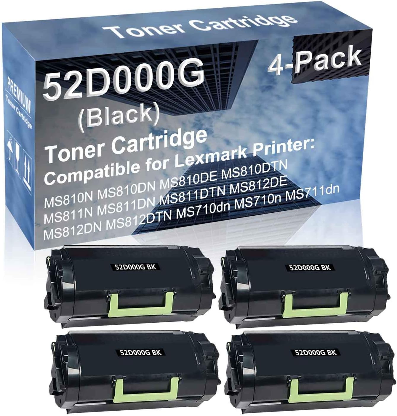 4-Pack Compatible High Yield MS812DN MS812DTN MS710dn MS710n MS711dn Laser Printer Toner Cartridge Replacement for 52D000G Printer Cartridge (Black)