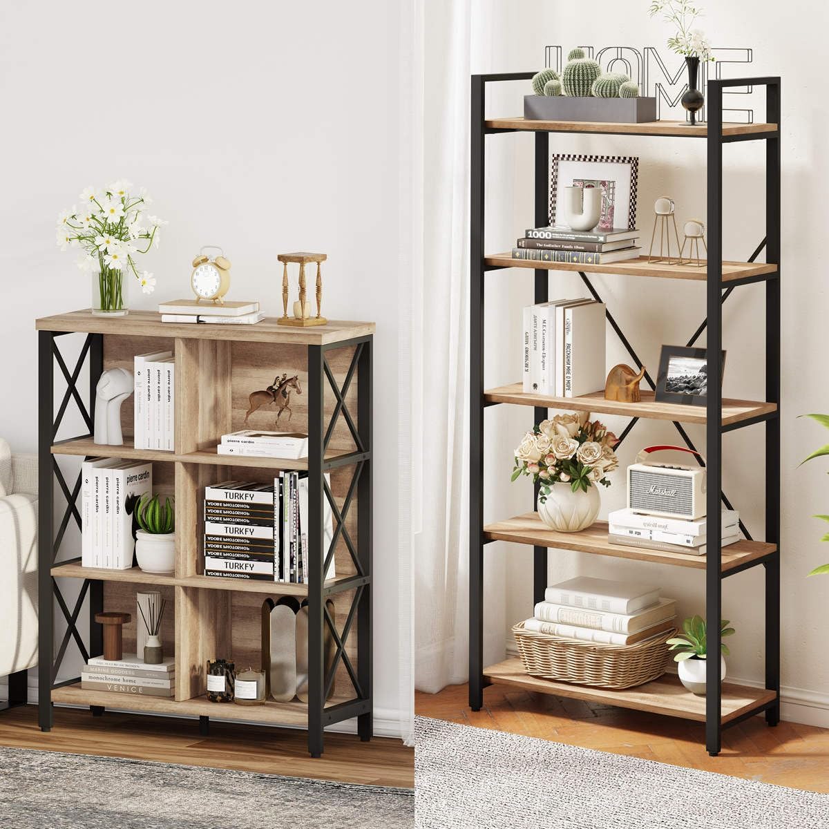 FATORRI Industrial Bookcases and Bookshelves (Rustic Oak)